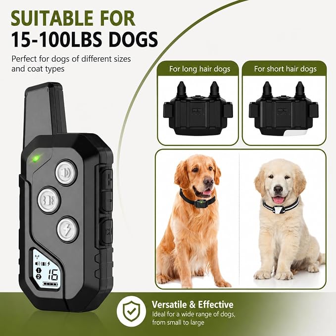 Shock Collar for Dogs, Dog Training Collar with Remote Control for 2 Dogs, 3 Training Modes with Beep, Vibration and Satic, Waterproof, Rechargeable for Large Medium