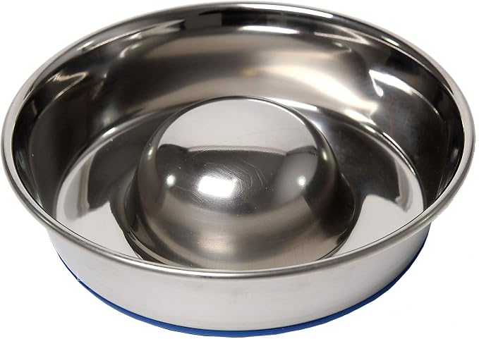 OurPets DuraPet Slow Feed Premium Stainless Steel Dog Bowl, Silver, Small (2040010300) | Helps pace rapid eaters at mealtime, durable and easy to clean, raised center dome design, a reliable everyday dish for pups