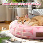 Zerbuger Cat Bed, 20In Dog Beds for Small Dogs, Calming Cat & Dog Beds for Indoor Pets, Pet Beds Comfortable Donut Round Ultra Soft (Pink Pattern, 20.0" L x 20.0" W x 6.5" Th)