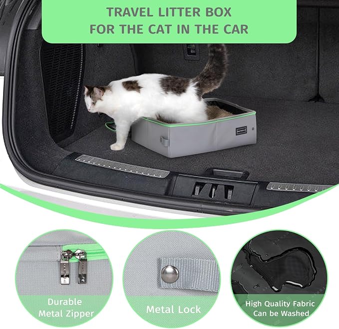 PETSFIT Travel & Portable Cat Litter Box - Leak-Proof, Waterproof Bottom, Collapsible Litter Boxes Perfect for Hotel/Lawn/Car Travel