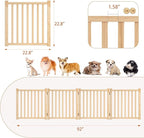 YOCAN Non-Painted Wooden Freestanding Dog Gates for The House,Doorways, Stairs,Wood Dog Fences Indoor Pet Gate,Step Over Fence-4 Panel H:23”