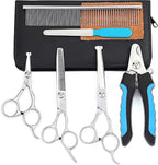 Freewindo Dog Grooming Scissors Kit - Safety Round Tip, Heavy Duty Stainless Steel Scissors and Nail Clippers for Full Body Grooming