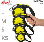 FLEXI® Neon Tape Retractable Dog Leash, Large, 16 ft - Neon Yellow/Black | German engineered, original flexi leash, durable quality for dogs up to 110 lbs, tangle-free, walking, reliable brake system