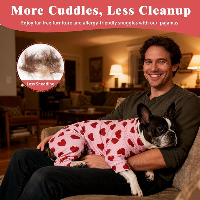Dog Pajamas for Medium Large Dogs, Soft Stretchy Lightweight Dog Onesie with Red Heart Print, Breathable Full Body Dog PJs for Recovery, Sleeping & Calming (XX-Large, 40–55 lbs)