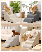 Aodisman Dog Stairs for Small Dogs,3 Step Dog Ramp for Couch,Non-Slip Steps | Pet stairs help small dogs, old cats, and puppies reach couches and chairs easily, durable indoor dog steps,15.4" H,Beige