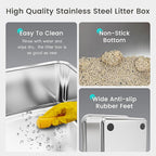 Tripamin 15” Stainless Steel Cat Litter Box,XL Stainless Steel with High Sides, Extra Large Metal Cat Litter Box for Big Cats, Multi Cats&Kitty, Easy Cleaning, Non-Sticky(Translucent Black)