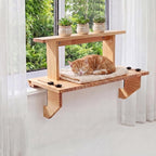 Double-layer Window Sill Extender Plant Shelf, 20+21 Inch Detachable Adjustable Window Sill Extender Shelf Stand for Plants Cat Perch, Renter Friendly No Drilling/Damage (Natural Wood Color)