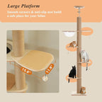 PETEPELA Floor to Ceiling Cat Tree, 79-103'' Adjustable Wood Tower, Beige | Tall wooden cat tower for indoor cats; 4'' all-sisal posts, acrylic bowl & pompom; tension top & wide base add steadiness