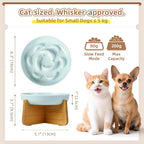 Elevated Slow Feeder Cat Bowl - Melamine Cat Food Plate with Anti-Slip Bamboo Stand - Whisker Friendly Feeding Bowl - Raised Maze Dish for Slow Eating - Pale Blue