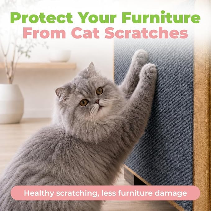 Catify Peel & Stick Cat Scratching Mat - Gray, L:39" | 39" x 15", Self-Adhesive Scratch Carpet, Furniture Protector for Couch, Sofa, Wall & Door, Indoor Kittens & Cats