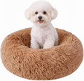 Calming Donut Pet Bed for Cats & Small Dogs, Ultra Soft Fluffy Anti Anxiety Cat Bed with Raised Rim, Washable Plush Round Puppy Bed for Indoor Cats, Kittens, Chihuahua & Yorkie (Khaki, 20 Inch)