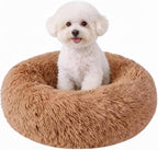 Calming Donut Pet Bed for Cats & Small Dogs, Ultra Soft Fluffy Anti Anxiety Cat Bed with Raised Rim, Washable Plush Round Puppy Bed for Indoor Cats, Kittens, Chihuahua & Yorkie (Khaki, 20 Inch)