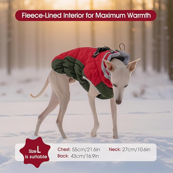 FUAMEY Dog Winter Coat Fleece Warm Medium Dog Coat with Harness Built in | Dogs Cold Weather Fleece Coats Zip up Reflective Dog Winter Vest Windproof Water Resistant Snow Coats Christmas M
