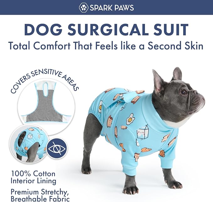 Spark Paws Dog Surgery Recovery Suit – Dog Recovery Suit After Surgery, Anti-Lick Dog Onesie, Abdominal Wound Protector, Soft Cone Alternative for Spay Neuter Male Female Pet Recovery - Breakfast, 2XL
