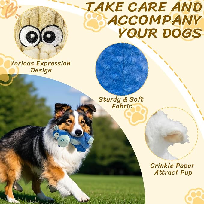 Squeaky Stuffed 3PCS Dog Toys, Chew for Large Medium Small Breeds | Plush with Crinkle Toys to Keep Puppy Busy, Teething, Fetching, Tossing, Tugging Interactive Toys for Indoor Outdoor play