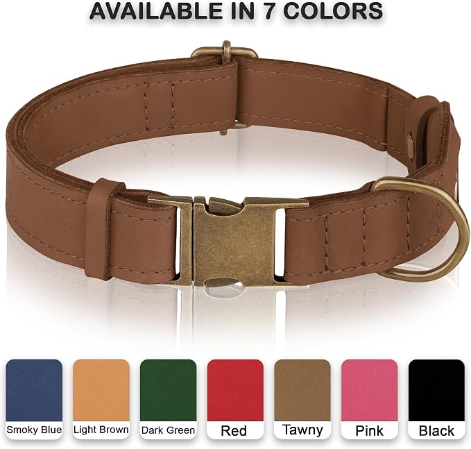 AirTag Dog Collar - Genuine Leather Dog Collar with Apple AirTag Holder and Metal Buckle - Smart GPS Tracking Pet Collars (Tawny, XS, 9"-12" Neck Fit)