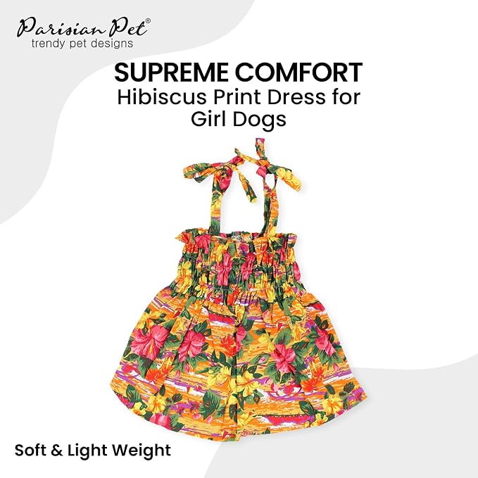 Parisian Pet Hawaiian Dog Dress - 100% Cotton Summer Clothes for Large Dogs Girl - Pet Dress with Pull-Up Straps - Floral Beach Dog Outfit - Lightweight Puppy Clothes - Stylish Dresses for Dogs