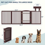 Homykic Dog Gate Indoor, 94.5" W x 30" H Extra Wide Foldable Bamboo Pet Gate with Door, No Assembly Freestanding Dog Fence with 2 Support Feet & 360°Hinges for Doorways Hallways (Espresso, 4 Panels)