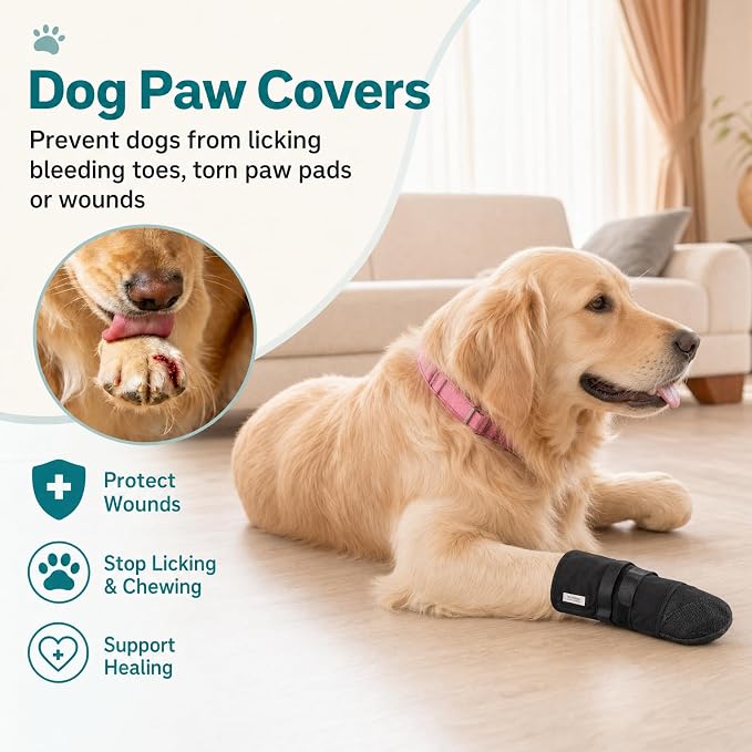 IDOMIK Dog Boots for Injured Paw, Soft Dog Booties to Prevent Licking | Breathable Dog Paw Protector, Dog Shoe with Non-Slip Sole & Adhesive Strap, Fits Small to Large Dogs,Black,XL