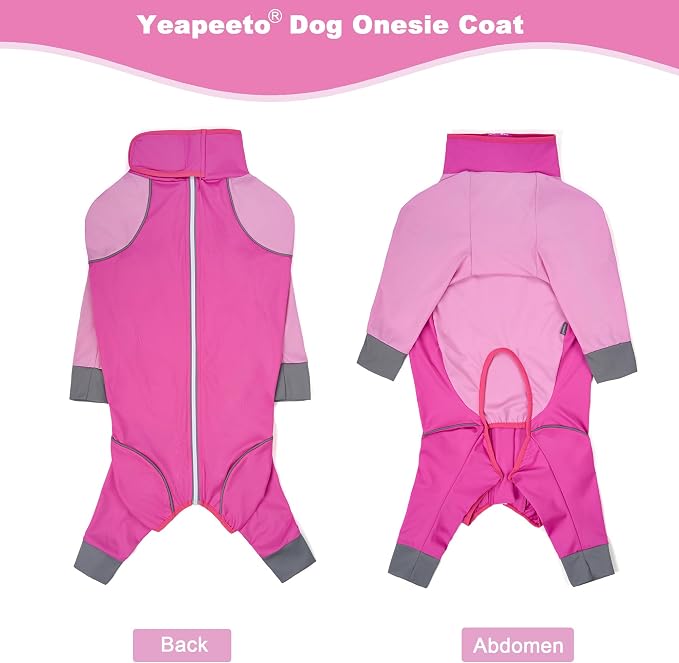 Dog Onesie Coat - Water-Repellent & Stretchable, Dirt-Resistant Outdoor Puppy Suit with Reflective Strips | Controls Shedding | for Small, Medium, Large Dogs (Fuchsia Pink, 7XL(Weight 100-138 lbs))