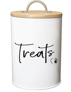 White Dog and Cat Treat Container with Easy to Open Bamboo Lid, 98 oz/12 cups