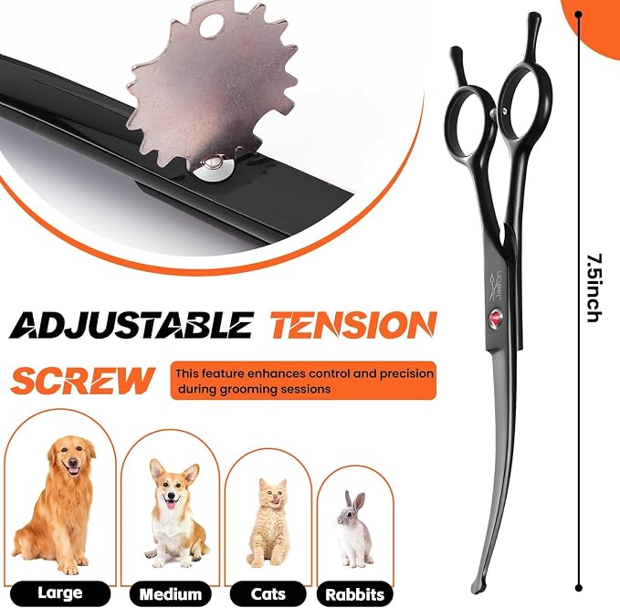 JASON Curved Dog Grooming Scissors - 7" Professional Round Tips Shears | Up-Curved, Black, Japanese Stainless Steel Hair Scissor for Dogs, Cats and Other Pets, Gift
