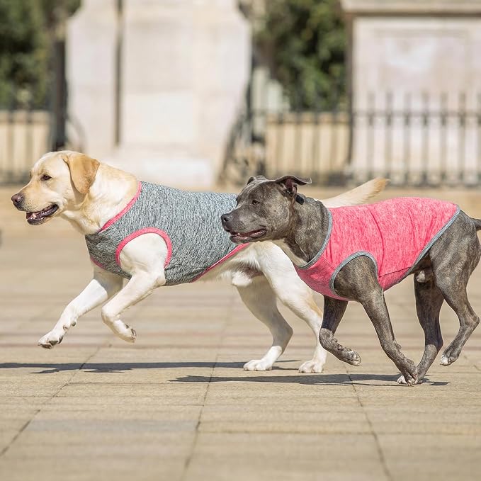 KYEESE 2Pack Dog Shirt, Lightweight Sun Protection Sleeveless Dog T Shirts for Large Dogs, Breathable Pet Reflective Tank Top Summer Dogs Clothes for Outdoor Walking, Coral Red+Grey, 3XL