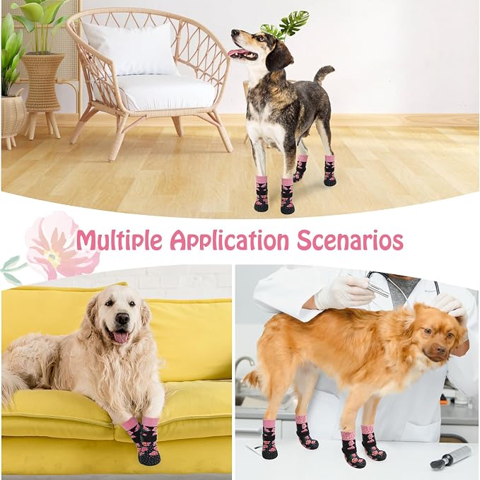 SCENEREAL Anti Slip Dog Socks to Prevent Licking Paws for Hardwood Floors | Double Sides Dog Shoes Boots & Paw Protectors for Hot/Cold Pavement, Dog Grippy Booties for Small Medium Large Senior Dogs