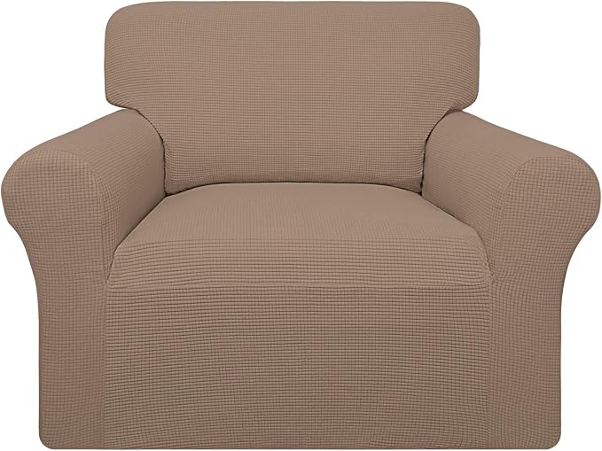 Easy-Going 100% Waterproof Chair Couch Cover, Stretch Jacquard Sofa Cover | Dual Waterproof Sofa Slipcover, Leakproof Furniture Protector for Kids, Pets, Dog and Cat (Chair, Camel)