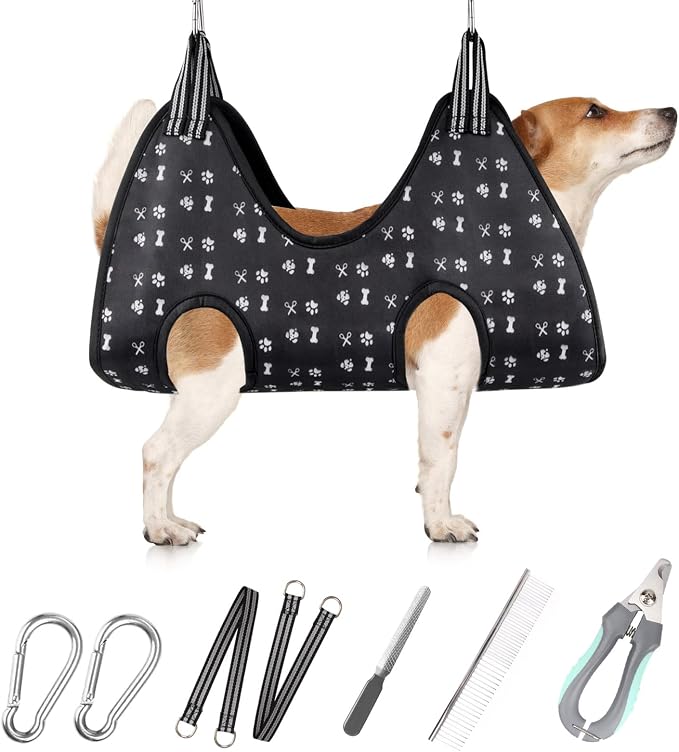 ATESON Pet Dog Grooming Hammock Harness for Nail Trimming (S 30lb), Dog Sling for Cutting Nail, Dog Hanging Holder Hanger for Clipping Nail with Nail Clippers, Nail File, Pet Comb
