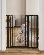 COMOMY 42" Extra Tall Baby Gate for Stairs Doorways, Fits Openings 29.5" to 43.3" Wide, Auto Close Sturdy Safety Dog Gate for House, Pressure Mounted Easy Walk Through Pet Gate with Door, Black