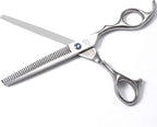 Moontay 7" Professional Dog Grooming Scissors Set of 5 with Pet Comb & Bag | Pet Grooming Chunkers Shears for Dog, Curved Dog Grooming Scissors, Thinning Shears for Dog with Grooming Comb, Silver