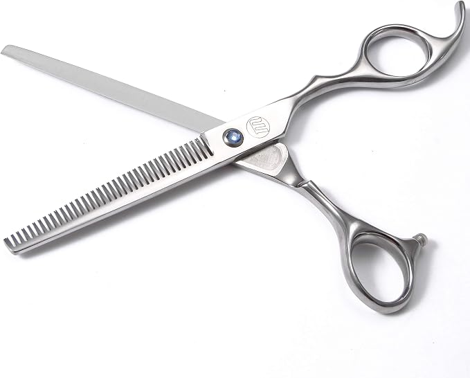 Moontay 7" Professional Dog Grooming Scissors Set of 5 with Pet Comb & Bag | Pet Grooming Chunkers Shears for Dog, Curved Dog Grooming Scissors, Thinning Shears for Dog with Grooming Comb, Silver