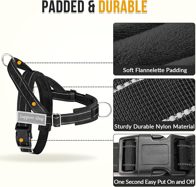 SlowTon No Pull Dog Harness - Heavy Duty Dog Harness and Leash Set for Medium Large Dogs, Reflective Tactical Harness with Soft Padded and Front Clip for Easy Walk and Training (Black, M)