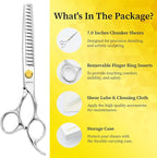 Dog Grooming Scissors, 7.0" 18 Teeth Chunker Shears, Premium Stainless Steel, Safety Rounded Tip & Offset Handles for Precision Trimming Dogs, Cats, Pet at Home