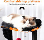 Heybly Cat Tree, 40" Tower with All-Sisal Wrapped Scratching Post HCT006SBR | Cat Tower for Indoor Cats, Cat Condo with Soft Platform, 2 Baskets and Dangling Toy, Black and Red