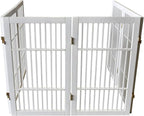 Urnporium Pet Dog Gate Freestanding, Strong Durable Folding Wooden Fence, Portable Acacia Hardwood Safety Barrier for Indoor & Outdoor Use (White Pet Gate, 6 Panel 30" Tall)