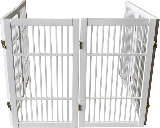 Urnporium Pet Dog Gate Freestanding, Strong Durable Folding Wooden Fence, Portable Acacia Hardwood Safety Barrier for Indoor & Outdoor Use (White Pet Gate, 6 Panel 30" Tall)