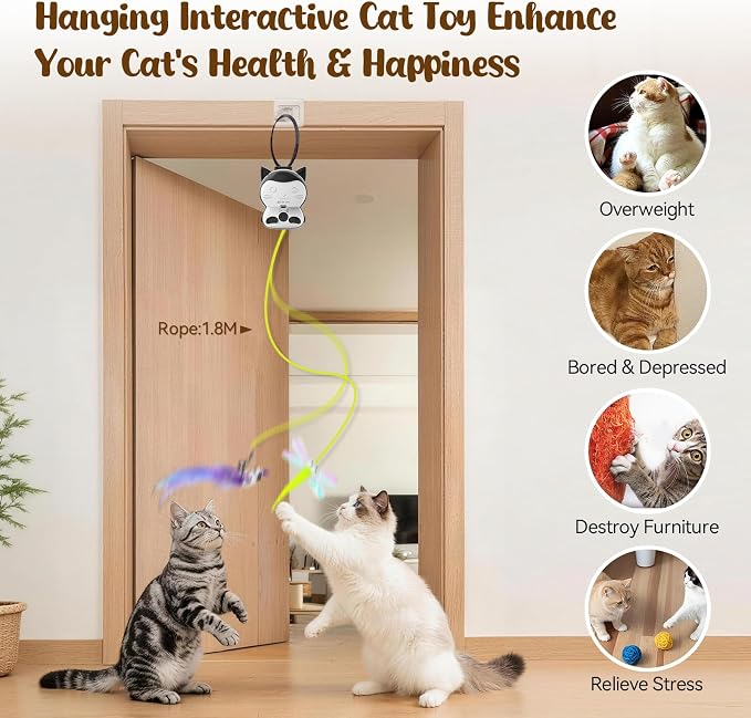 AsFrost 2-in-1 Interactive Cat Chase Bounce Toy for Indoor Cats | Automatic Flying Bird & Mouse Wand, USB Rechargeable, Suction Hanging Design,Self Play for Bored Kittens Adult Cats Exercise