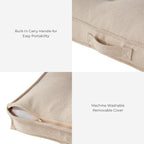 Indoor Dog Bed with Removable Washable Cover, Soft Basketweave Fabric, Reversible Cushion, Carry Handle, Baffle Construction to Help Prevent Fill Shifting, Cream - Large (40"x40")
