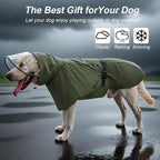 Pet Dog Raincoat Jacket Large Dog Rain Poncho with Transparent Hood, Double-Layer Structure, Adjustable, Waterproof, and Reflective, Suitable for Medium to Large (Army Green, 3XL)