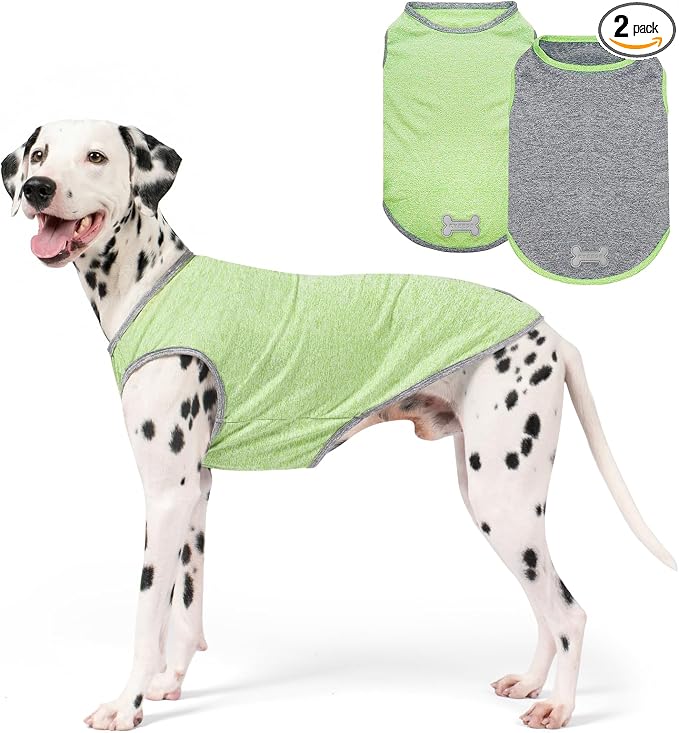 KYEESE 2Pack Dog Shirt, Lightweight Sun Protection Sleeveless Dog T Shirts for Large Dogs, Breathable Pet Reflective Tank Top Summer Dogs Clothes for Outdoor Walking, Green+Grey, 3XL