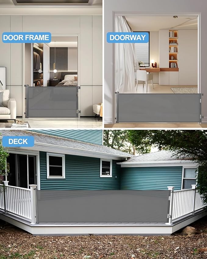 Veraste Retractable Baby Gate,Mesh Baby Extra Wide Gate,Extra Long Dog Gate,33" Tall,Large Extends up to 150" Wide,Child Safety Extra Large Gate for Doorways, Stairs, Indoor/Outdoor（Grey,33"x150"）