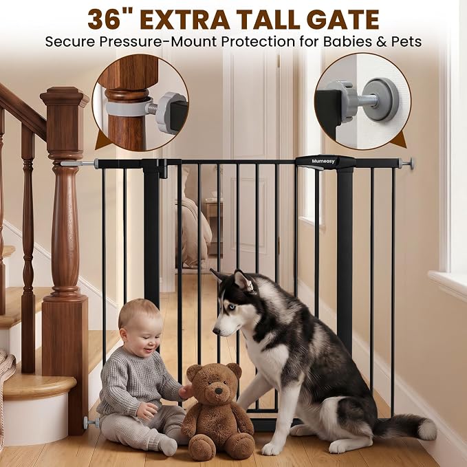 Mumeasy 36" Tall Baby Gate, Walk Through Dog Gate for Stairs & Doorways | Extra tall design, secure pet barrier, one hand operation, easy access, for dogs cats babies toddlers