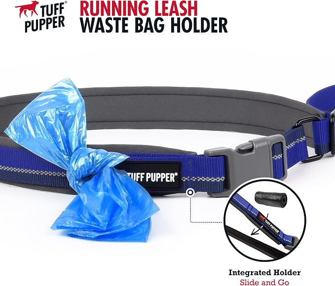 Tuff Pupper Hands Free Adjustable Length Dog Leash | Lightweight for Running Jogging Walking | Padded Waist Belt (24-50 inch) | Adjusts 3 to 6 Feet Length | Strong Ballistic Nylon w/Reflective Strips