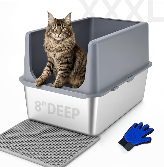 Stainless Steel Cat Litter Box with Lid,Metal Cat Litter Box,23.5x15.5x16in | Cat Litter Pan for Large Cats, Non-Sticky Large Kitty Litter Box Easy to Clean, Anti-Leakage,xxxl