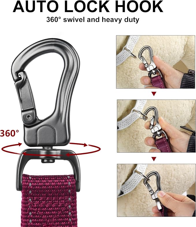 PetiFine 5FT Heavy Duty Dog Leash with Soft Padded Double Handle | Traffic Handle Extra Control,Auto Lock Hook,Reflective Nylon Walking Lead for Large,Medium,Small Breed Dogs