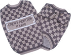 Dog Sweater for Small Dogs, Designer Dog Clothes, Luxury Damier, Soft Knit | Designer dog clothes for small dogs with soft knit comfort, luxury styling and easy pullover fit for Yorkies in cold weather.