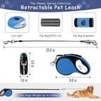 26Ft Retractable Dog Leash - for Dog Up to 110lbs, Tangle Free Walking Leash with Chew Proof Cable | LED Light | Dispenser | Poop Bags, Quick Lock Braking & Non-Slip Handle (Blue)