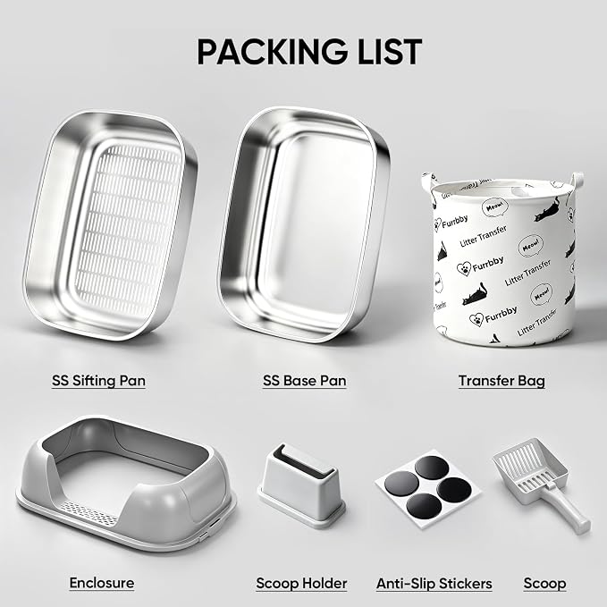Stainless Steel Sifting Litter Box with Lid | 3-Second Cleanup, No Scooping Needed ,Premium Stainless Steel, Odor & Non-Stick,High-Density Sifting, Saves 30% Litter